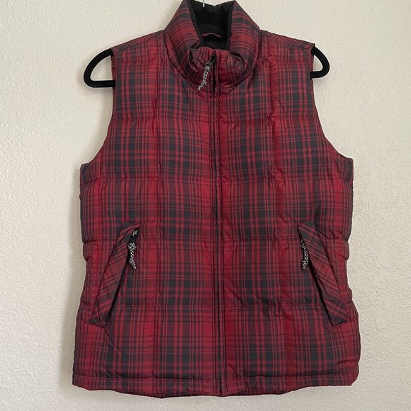 Eddie Bauer Red Plaid Goose Down Puffer Vest Extra Small - Picture 1 of 5